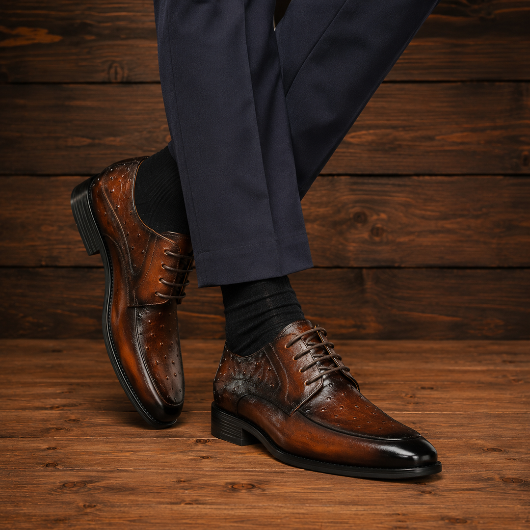 Ostrich Embossed Leather Shoes
