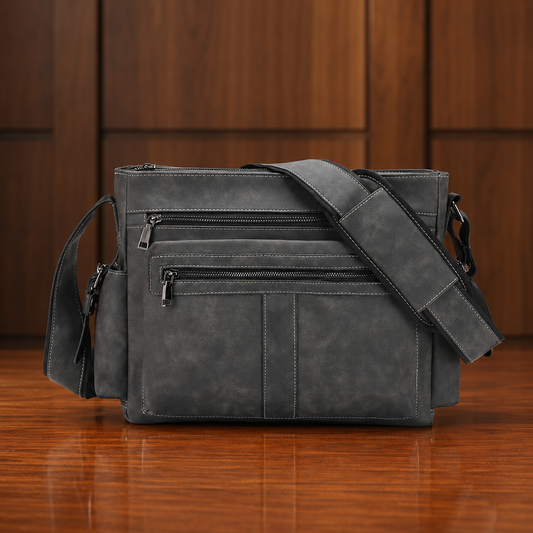 Zip-Front Leather Messenger Bag
