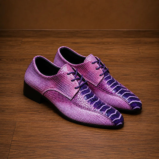 Reptile-Print Lace Dress Shoes