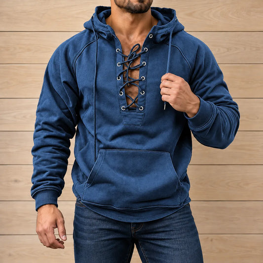 Rugged Lace-Up Front Hoodie