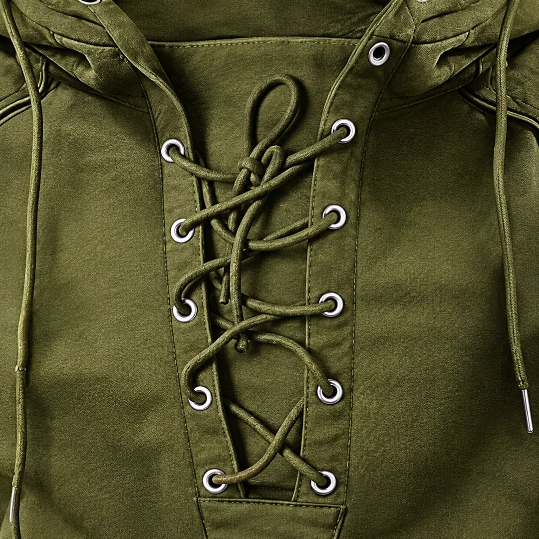 Rugged Lace-Up Front Hoodie