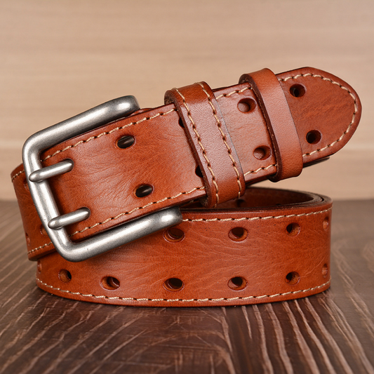 DOUBLE-NEEDLE LEATHER BELT
