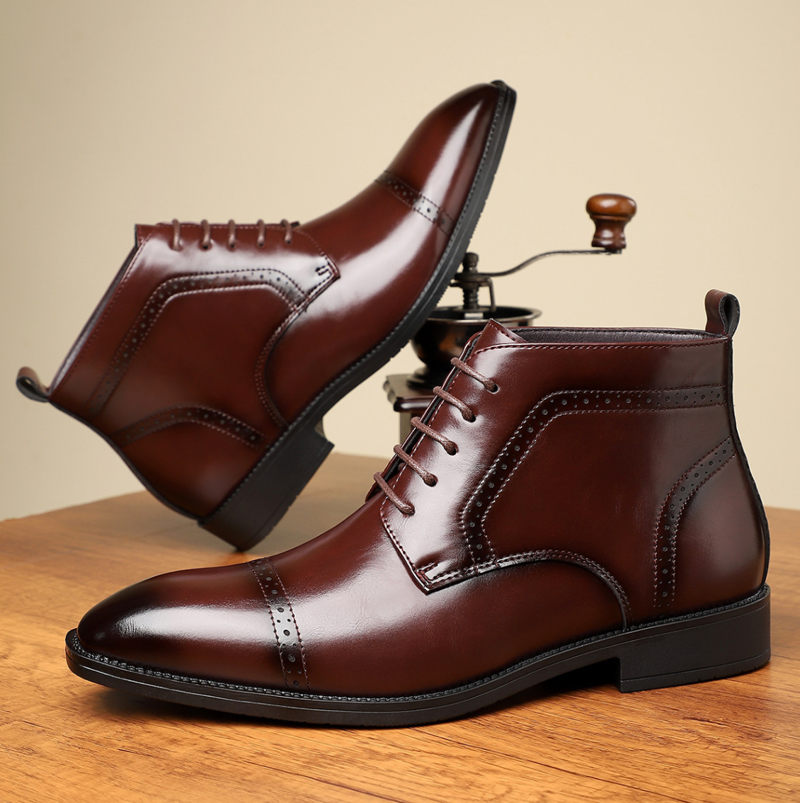 RETRO BROGUE LEATHER BOOTS