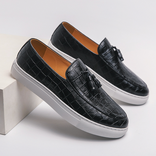 EMBOSSED LEATHER SLIP-ONS