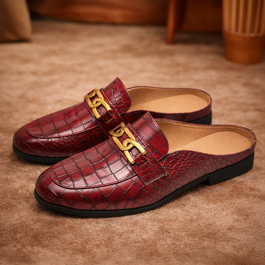 Embossed Leather Slides