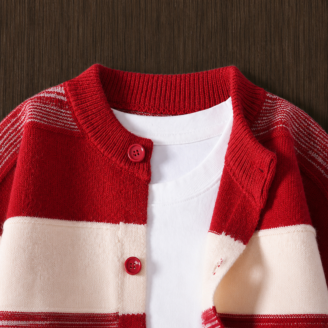 Stripe Button-Up Knit Cardigan