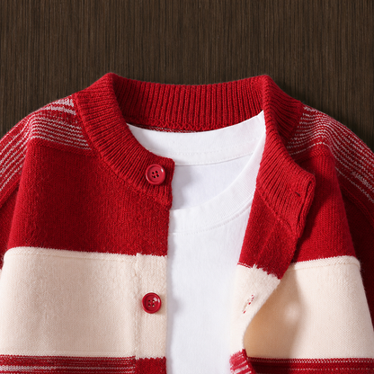 Stripe Button-Up Knit Cardigan
