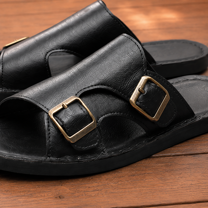 Buckled Leather Slide Sandals