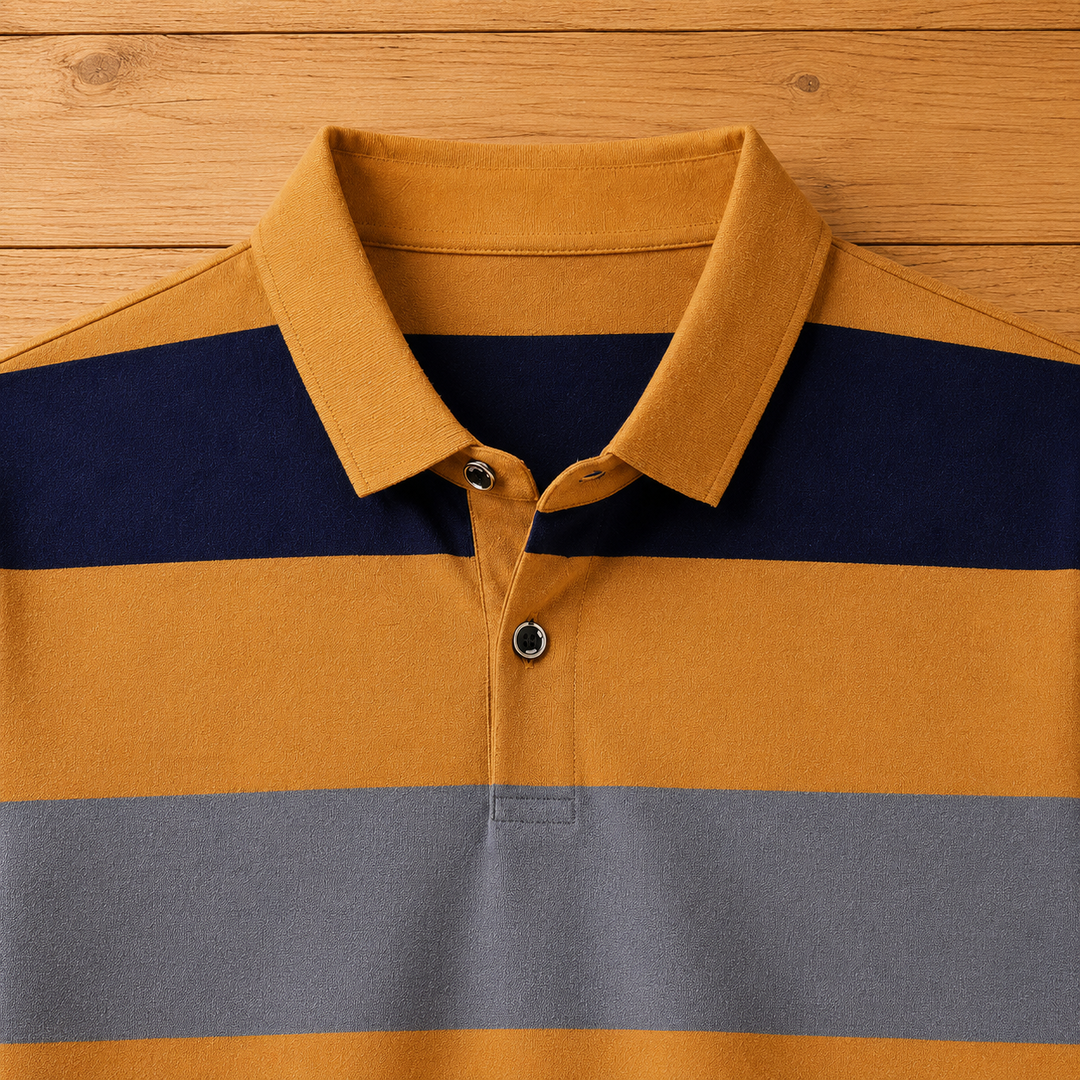 Three-Button Striped Polo Shirt