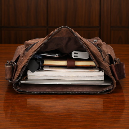 Zip-Front Leather Messenger Bag