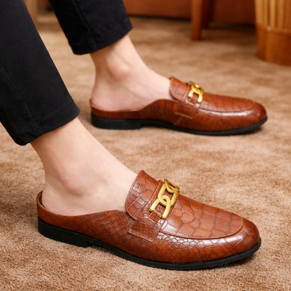 Embossed Leather Slides