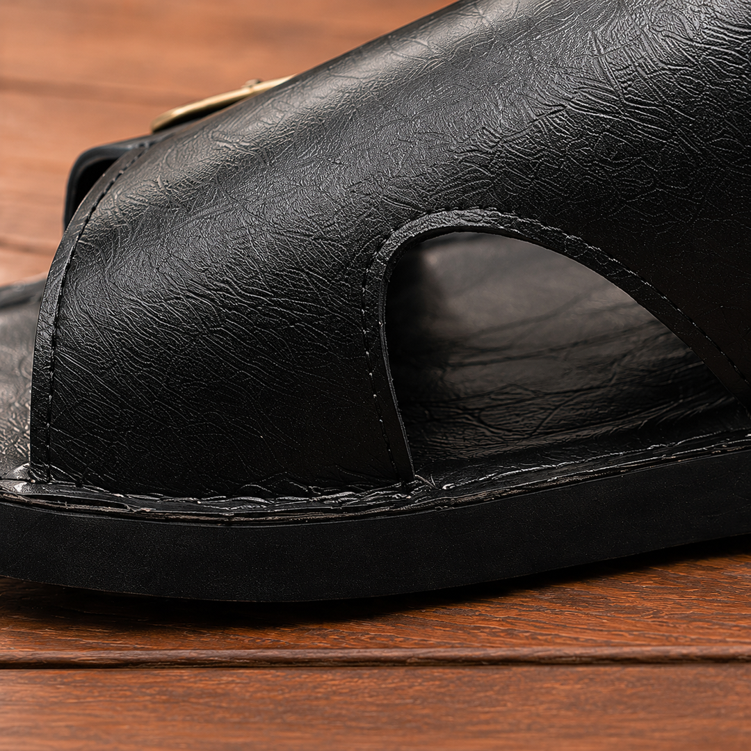 Buckled Leather Slide Sandals