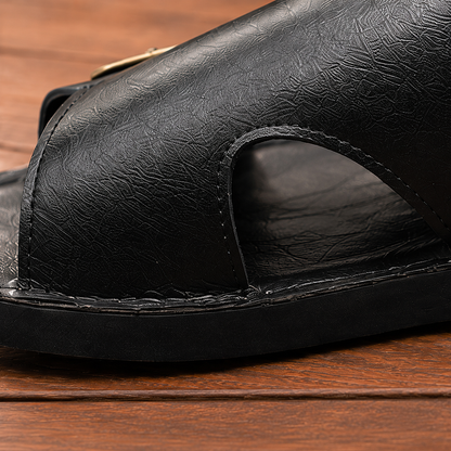 Buckled Leather Slide Sandals