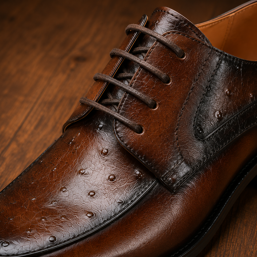 Ostrich Embossed Leather Shoes