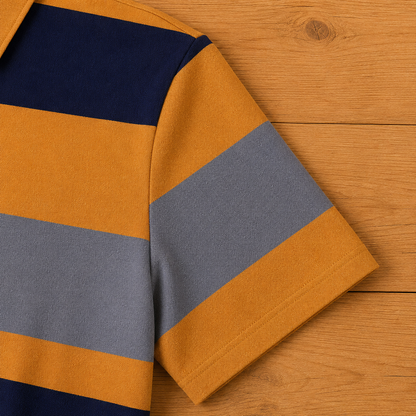 Three-Button Striped Polo Shirt