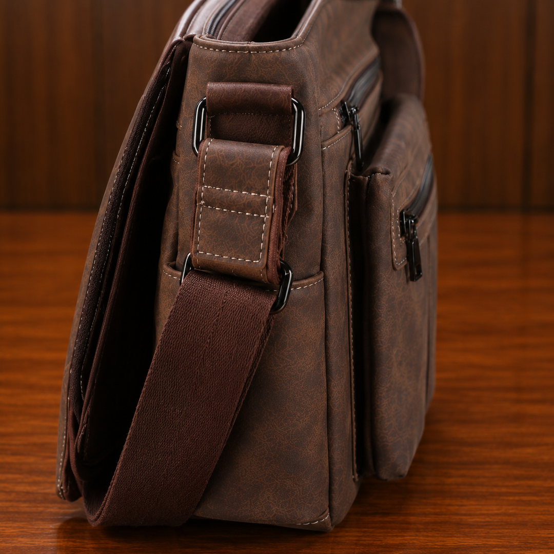 Zip-Front Leather Messenger Bag