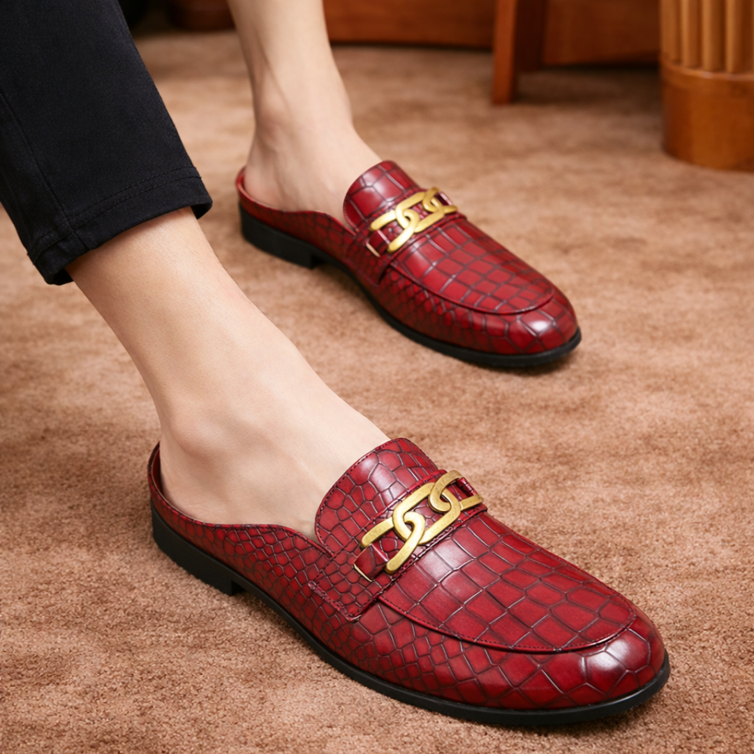 Embossed Leather Slides