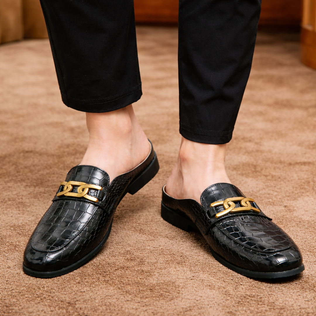 Embossed Leather Slides