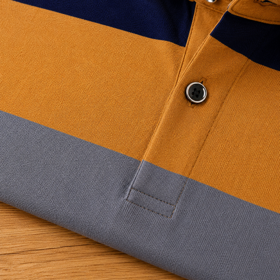 Three-Button Striped Polo Shirt