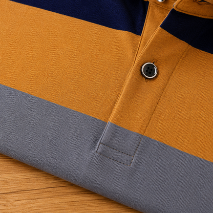 Three-Button Striped Polo Shirt