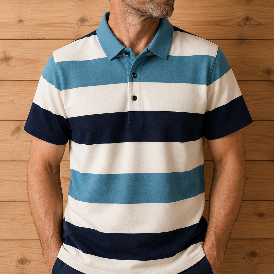 Striped Knit Polo Shirt