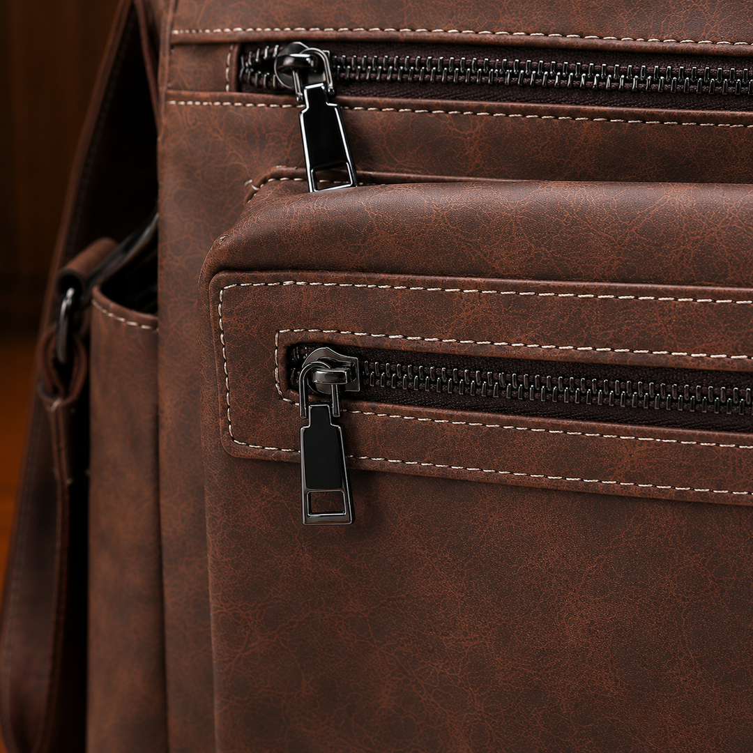 Zip-Front Leather Messenger Bag
