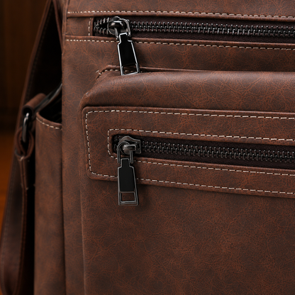 Zip-Front Leather Messenger Bag