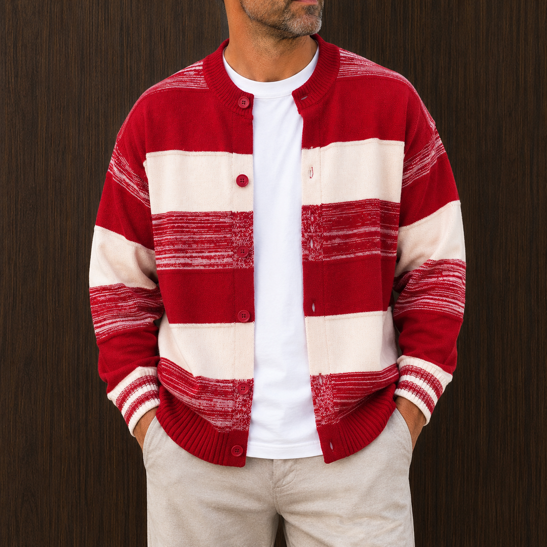 Stripe Button-Up Knit Cardigan
