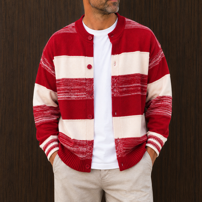 Stripe Button-Up Knit Cardigan
