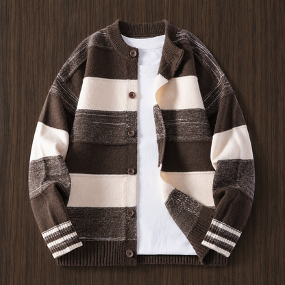 Stripe Button-Up Knit Cardigan