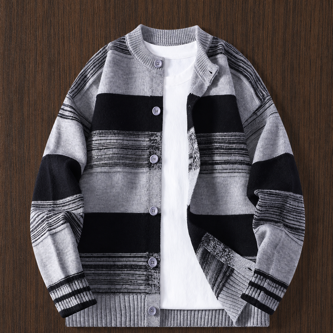 Stripe Button-Up Knit Cardigan