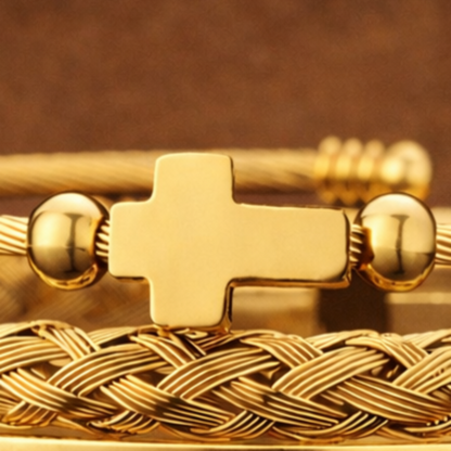 Cross Steel Bracelet Set