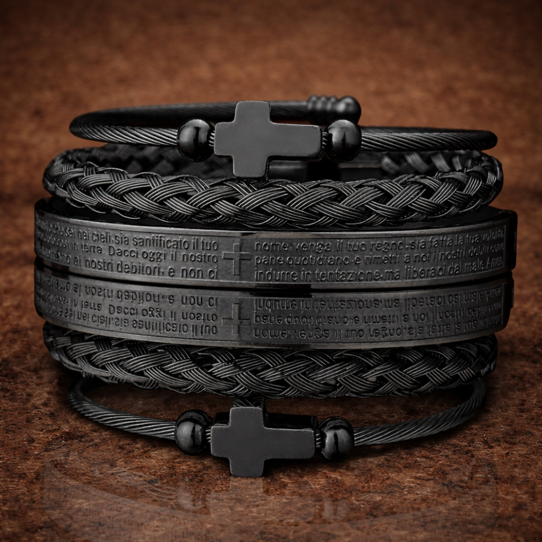 Cross Steel Bracelet Set