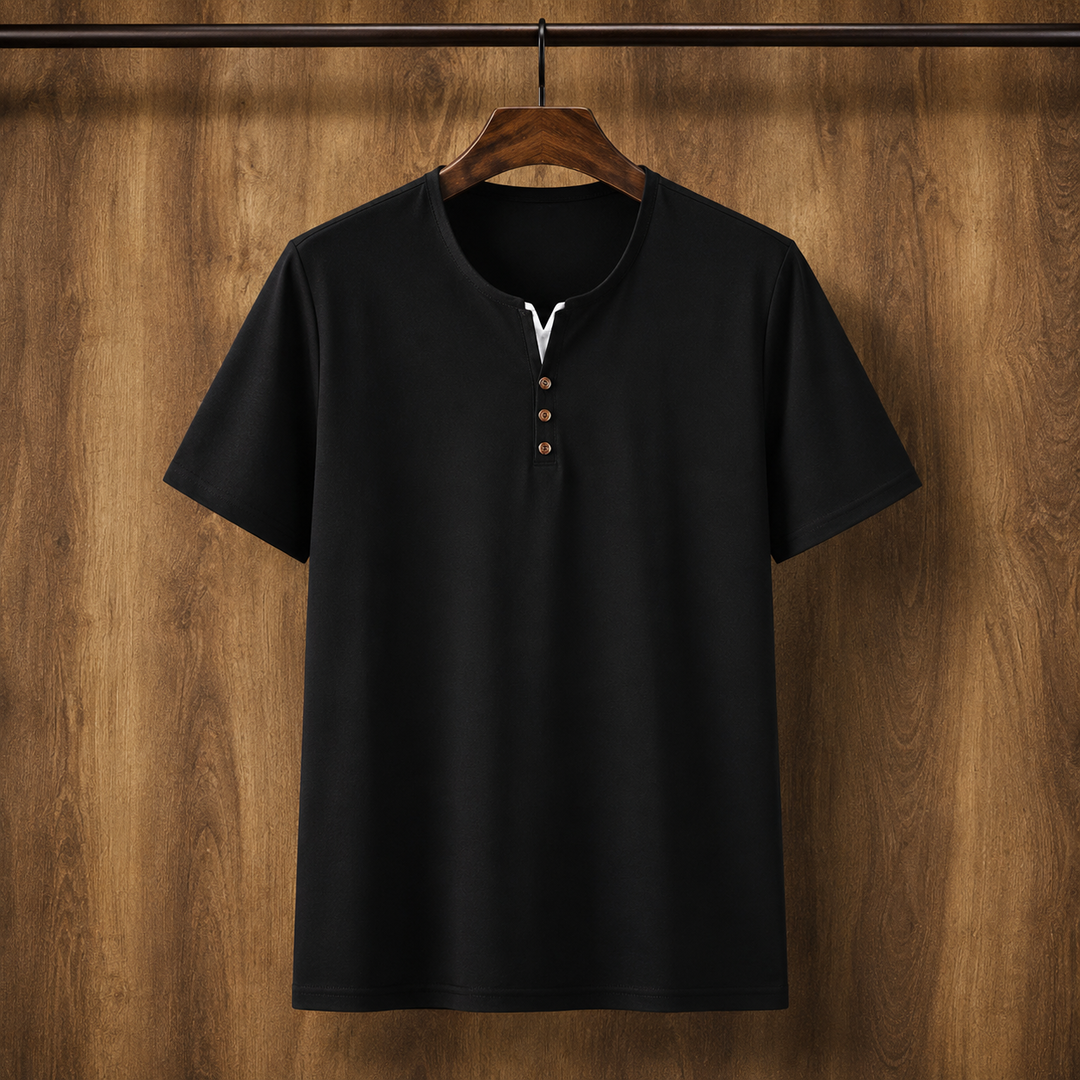 Band Collar Henley T-Shirt