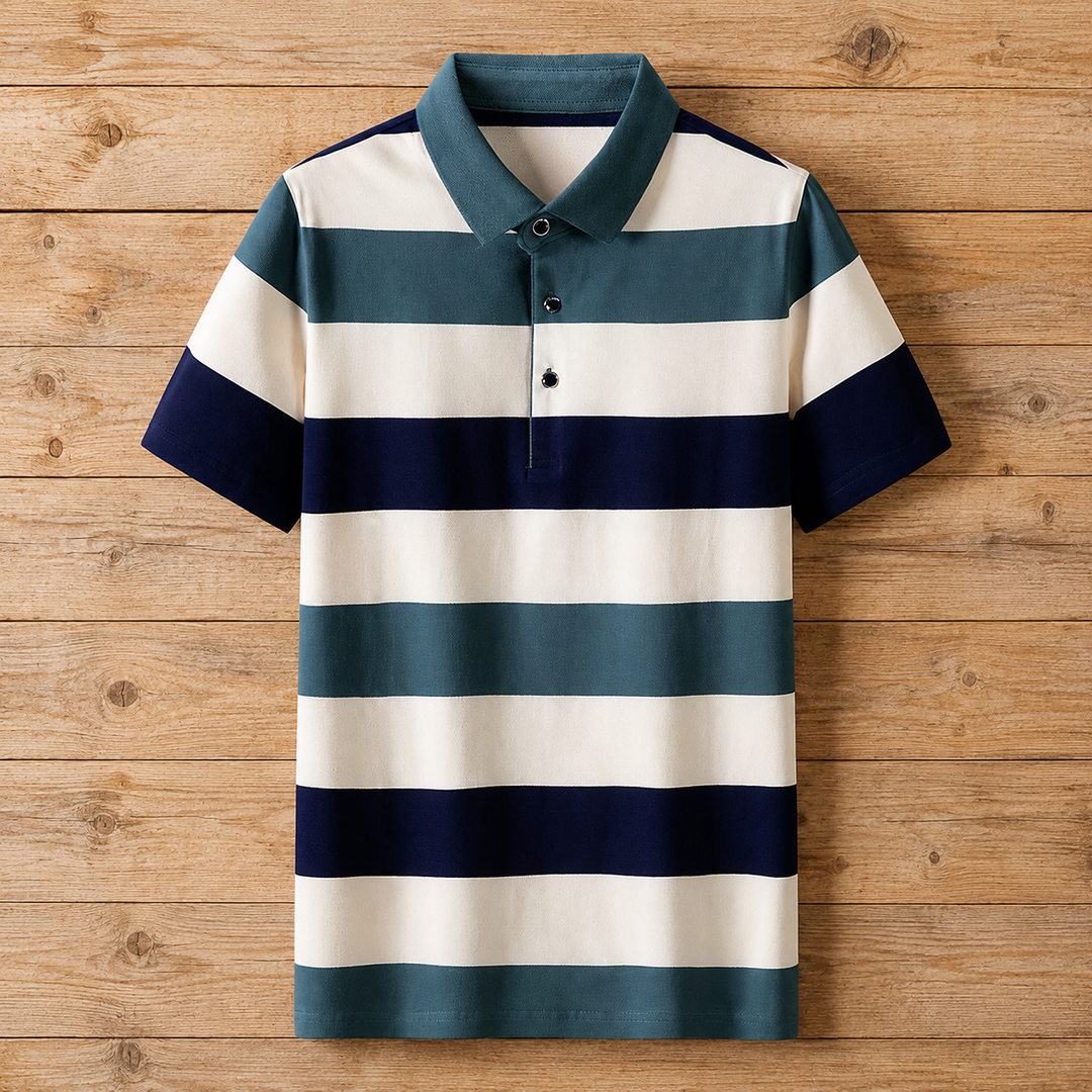 Striped Knit Polo Shirt