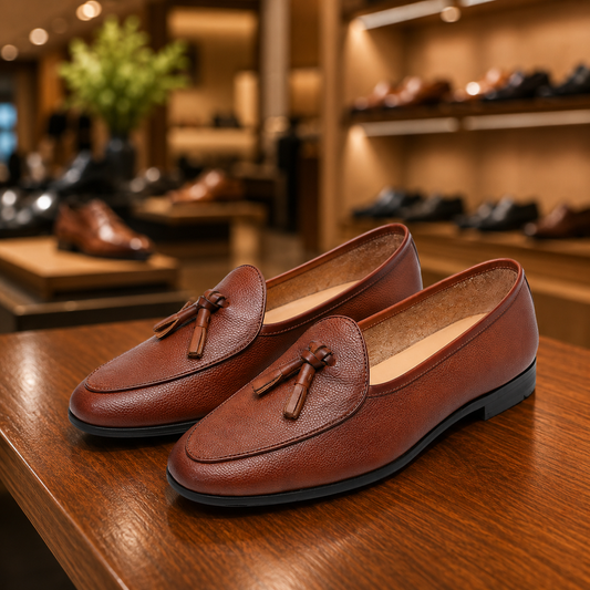 Pointed Leather Tassel Loafers