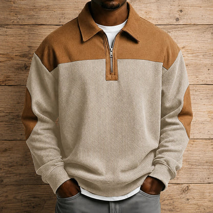 Casual Colorblock Zip Sweater