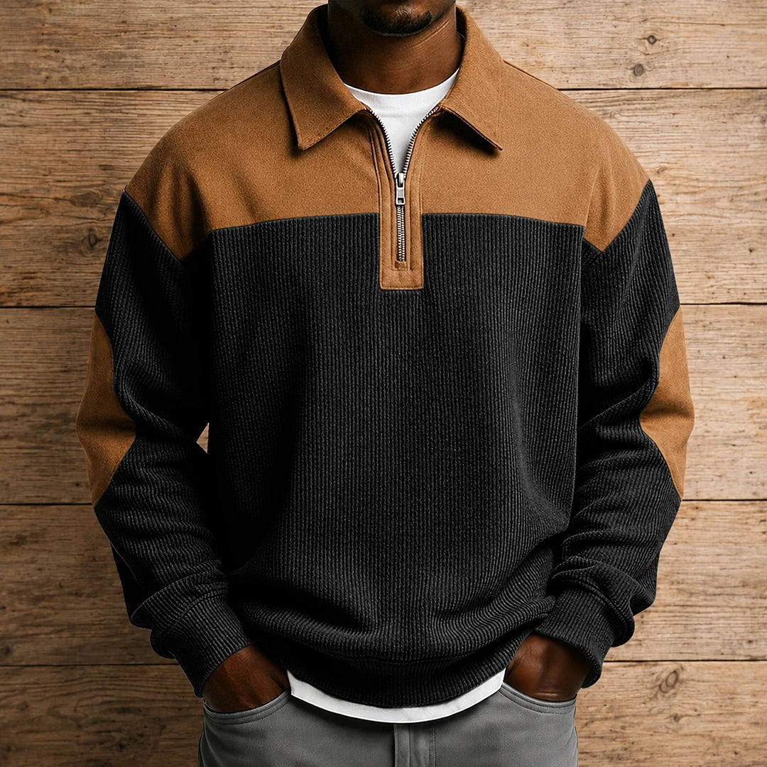 Casual Colorblock Zip Sweater