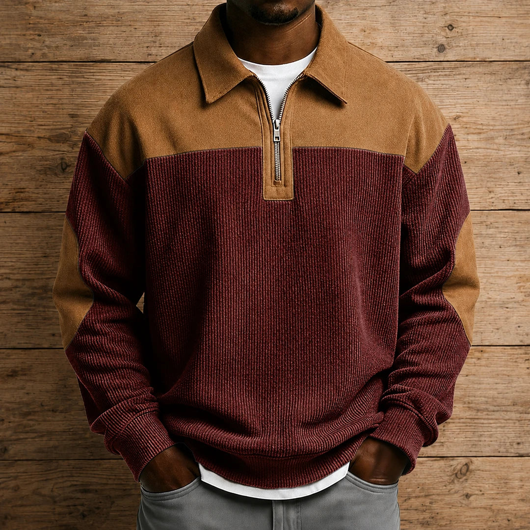 Casual Colorblock Zip Sweater
