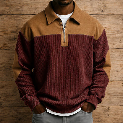 Casual Colorblock Zip Sweater