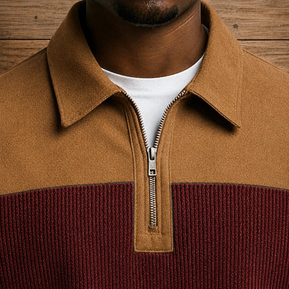 Casual Colorblock Zip Sweater