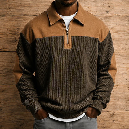 Casual Colorblock Zip Sweater
