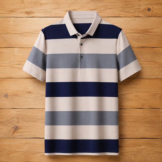 Three-Button Striped Polo Shirt
