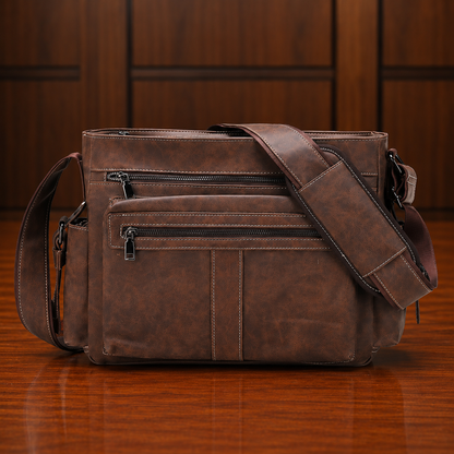 Zip-Front Leather Messenger Bag
