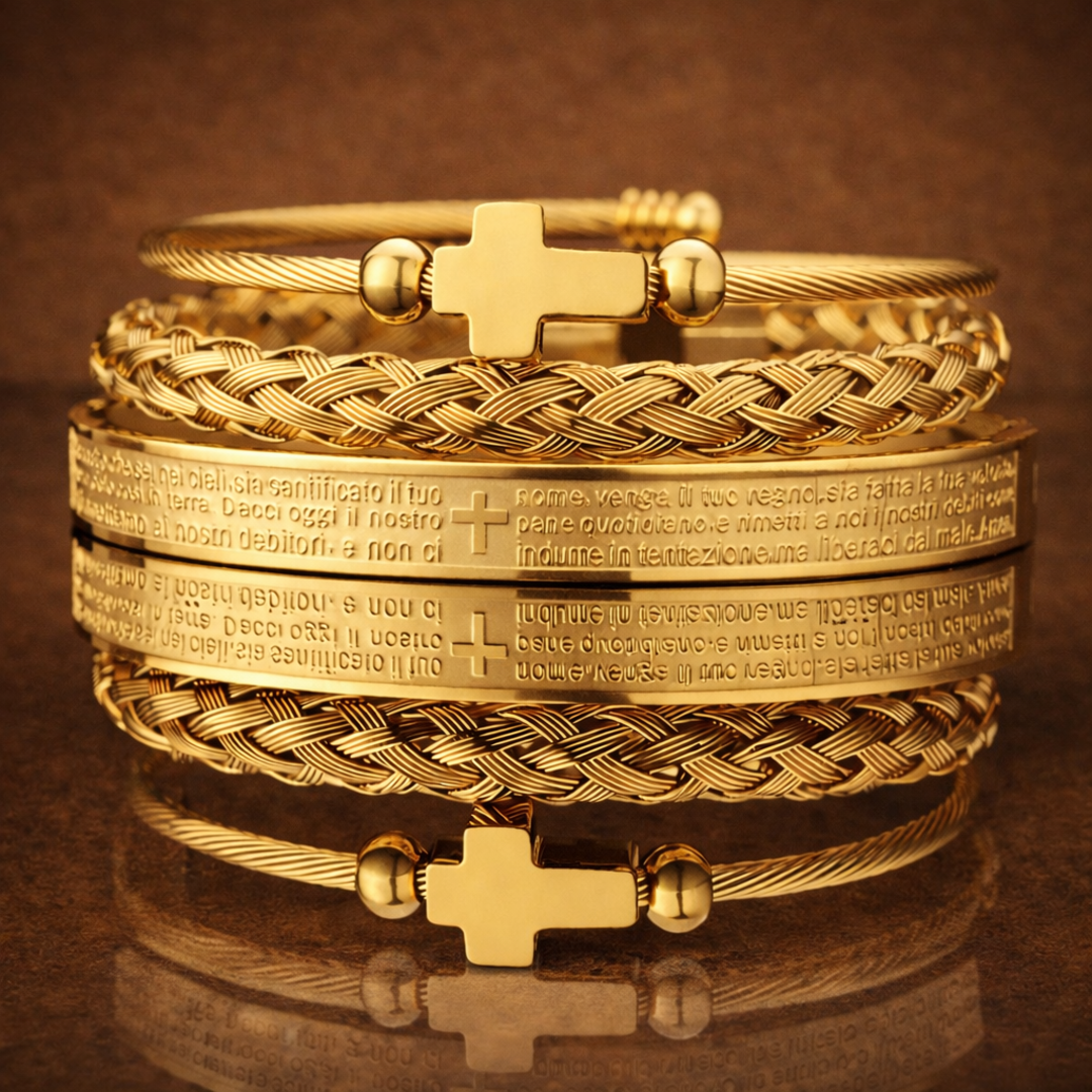 Cross Steel Bracelet Set