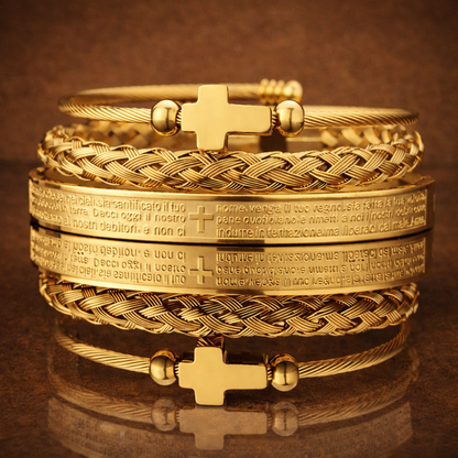 Cross Steel Bracelet Set