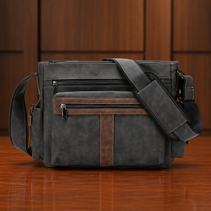 Zip-Front Leather Messenger Bag