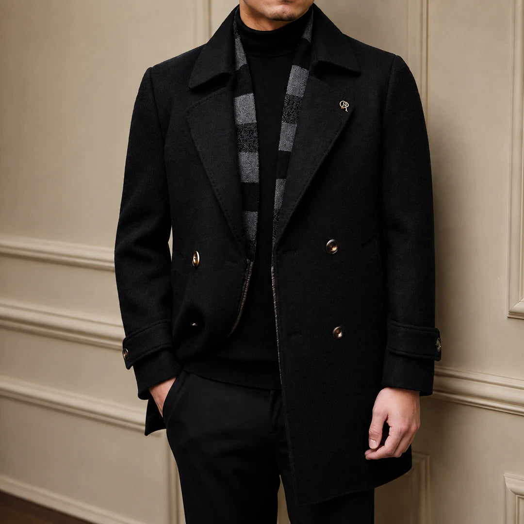 Layered Wool-Blend Overcoat