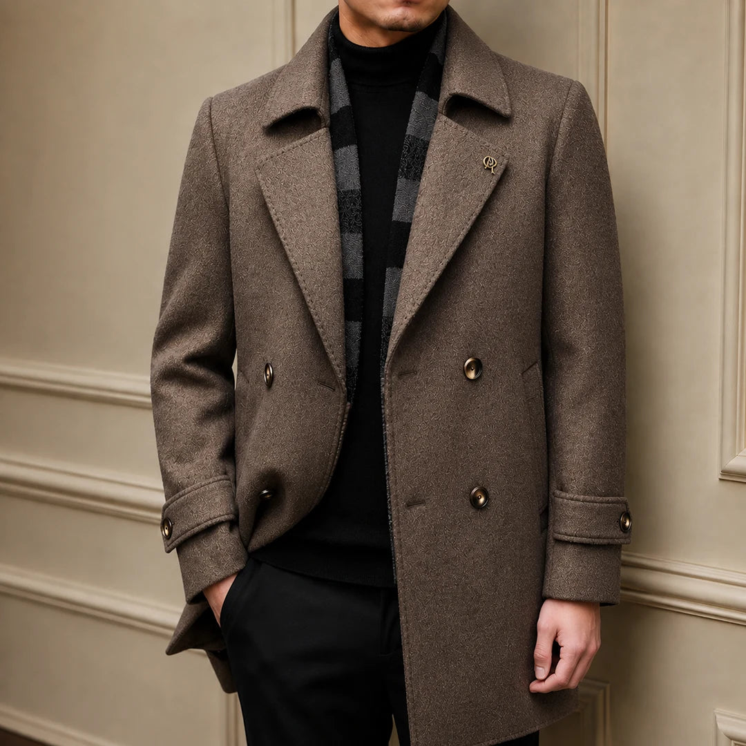 Layered Wool-Blend Overcoat