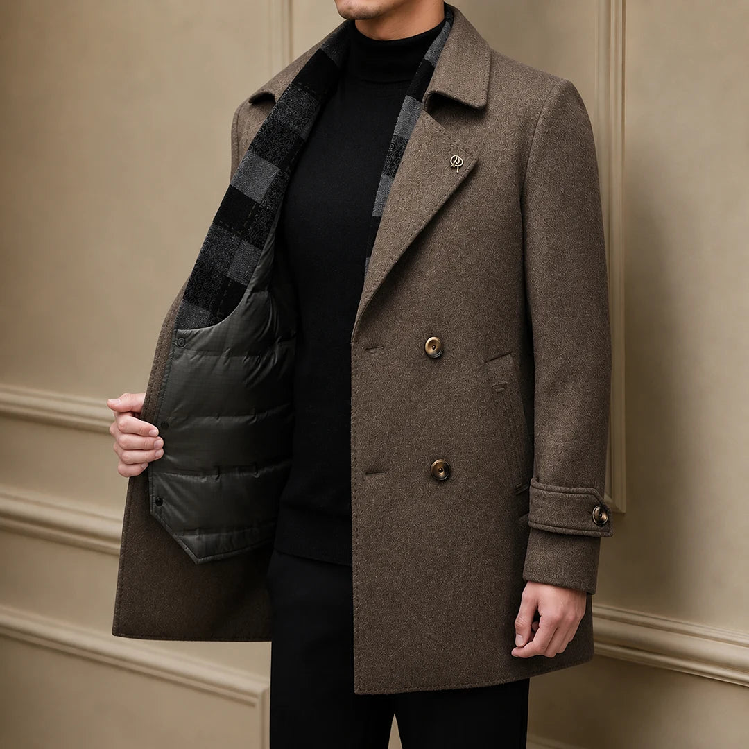 Layered Wool-Blend Overcoat
